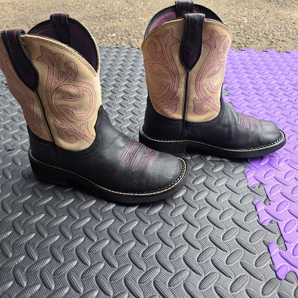 Ariat Fatbaby Heritage Black Tan Pink Embroidry Western Boots 10021464 Womens 8B